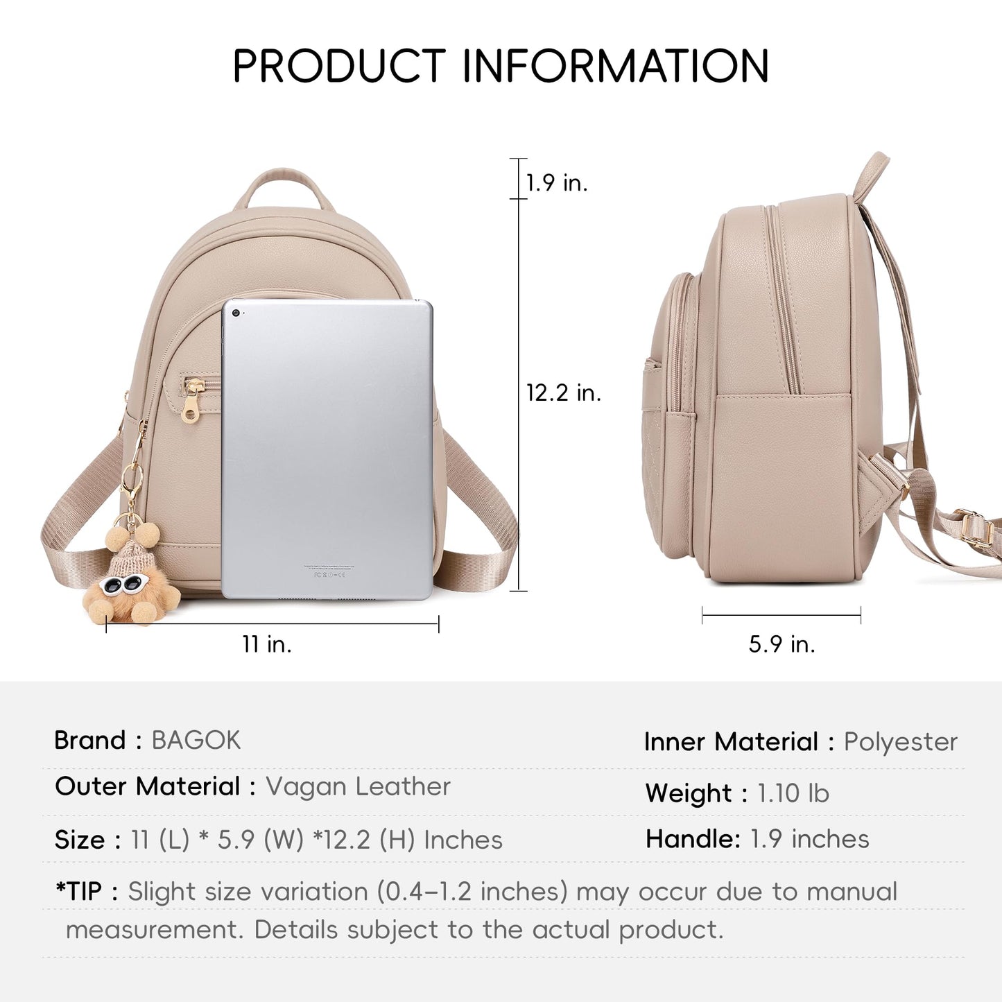 BAGOK Mini Leather Backpack Purse for Women, Small Backpack Purse with Cartoon Charm, Cute Fashion Bag for Girls