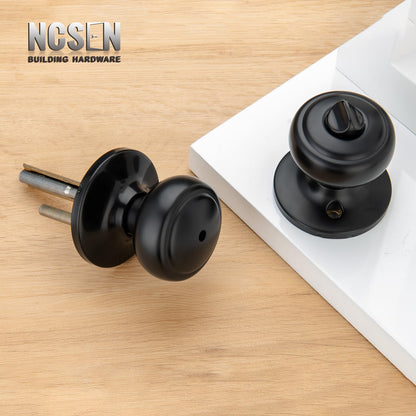 NCSEN Matte Black Door Knobs,Interior Door Knob with Lock,Coastal Style Door knob for Privacy and Bedroom (Bath or Privacy)