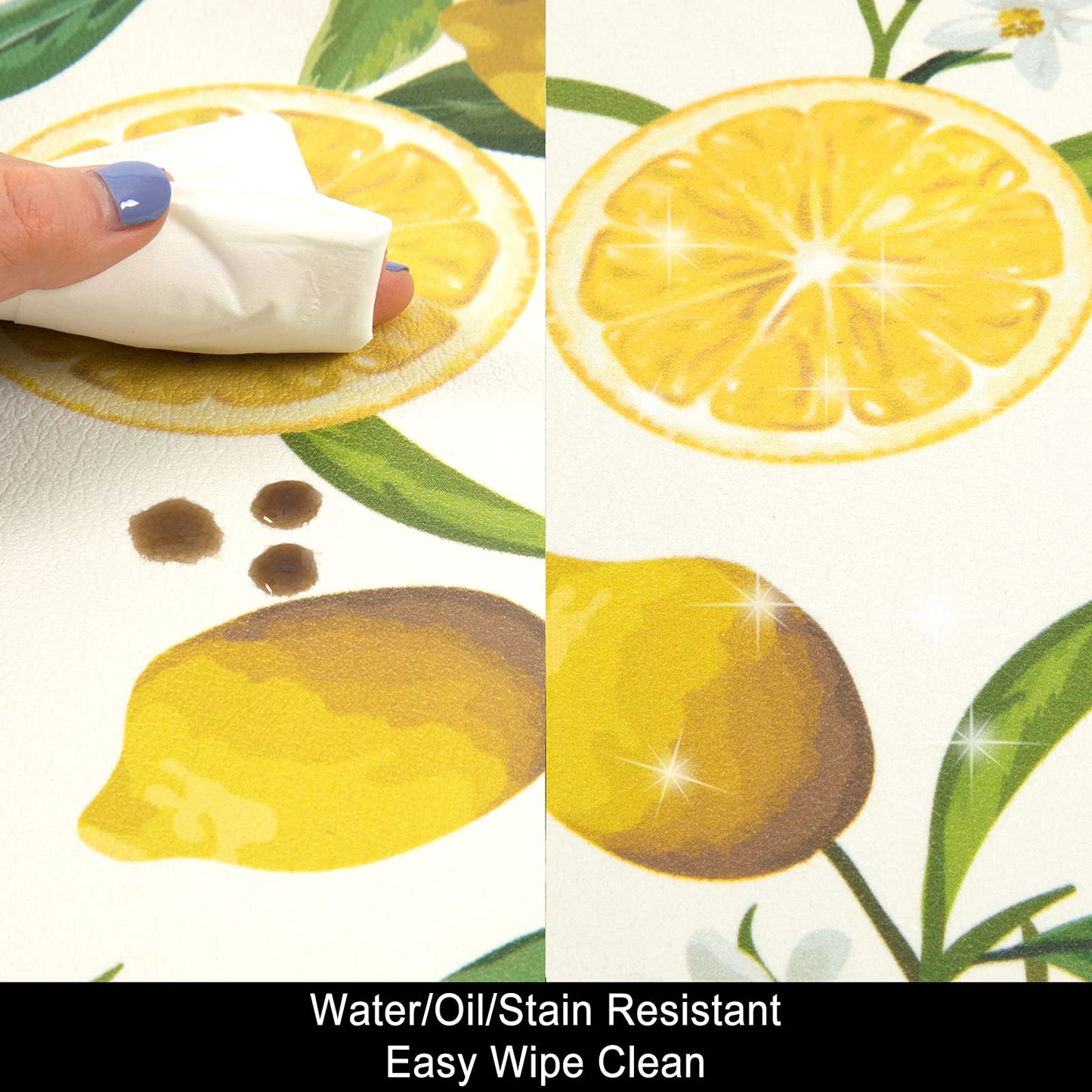 SHACOS Anti Fatigue Lemon Kitchen Rugs Mats Set of 2 Pieces Non Slip Soft Cushioned Wipeable Kitchen Mats for Floor Standing Mats, 17"x27.5"+17"x47", White