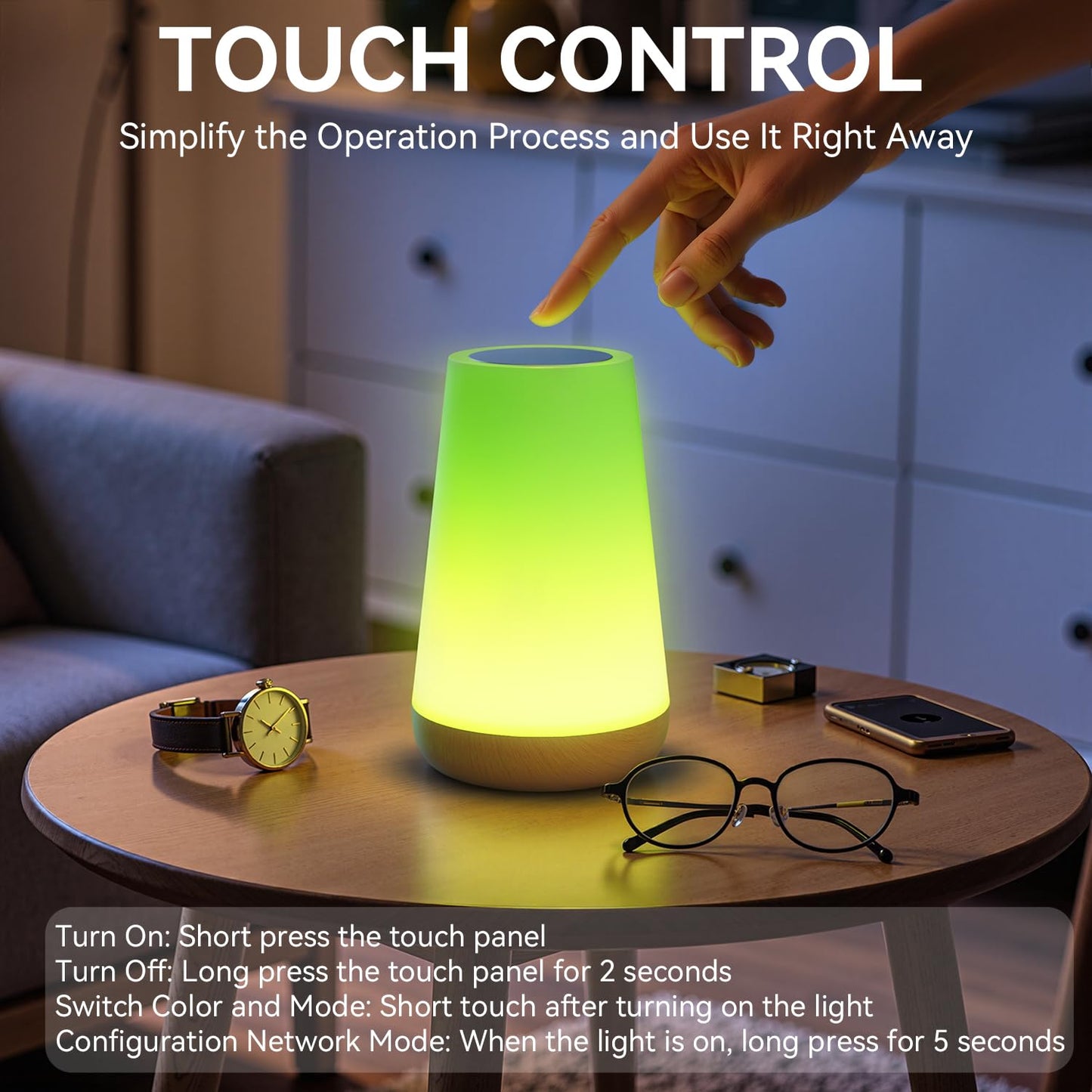 Auxmir LED Night Light Bedside Lamp Touch and Remote Control Dimmable Tabletop 13 RGB Colors Changing 5 Brightness Adjustable Rechargeable Portable Lamp for Baby Kids Nursery Bedroom Bathroom Camping