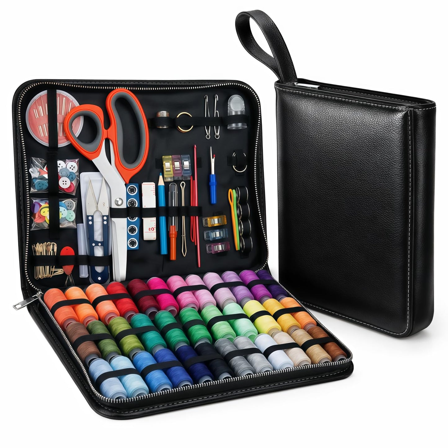 Forypretty Sewing Kit for Adults, 228 PCS Needle and Thread Kit with Tailor Scissors and Accessories, 43 XL Thread Spools, Travel Sewing Kit for Beginners, PU Leather, Gift for Mom Grandma