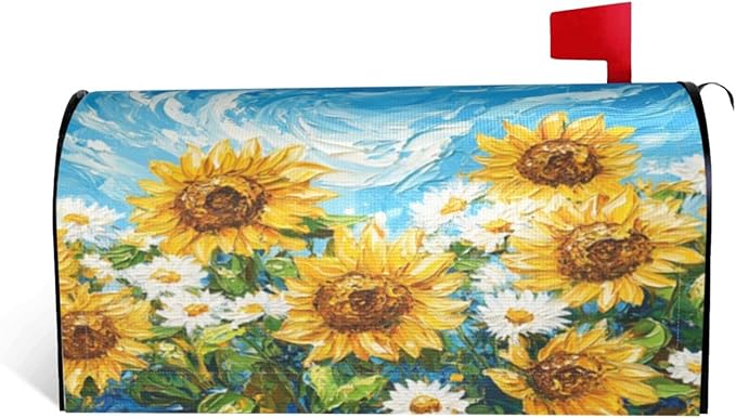 Mailbox Covers Sunflower Daisy Flower Art Magnetic Letter Post Box Cover Standard Size 25.5 x 21 Inch Garden Yard Home Decorative