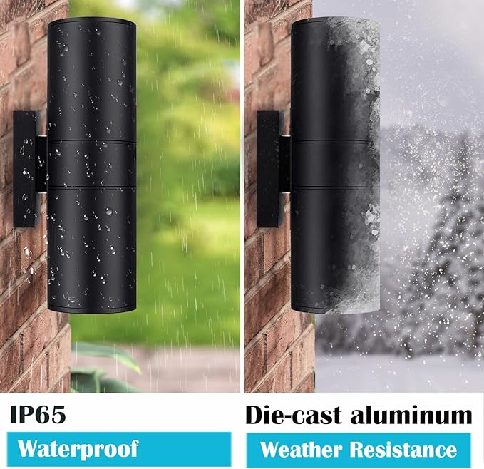 Exterior Double Up Down Outdoor Wall Lights, Mi.Light Remote Control RGB Color Changing 1200lm Warm White 3000k RGB+CCT Cylinder Outdoor Wall Light, Smart LED Exterior Lighting (2 Pack)