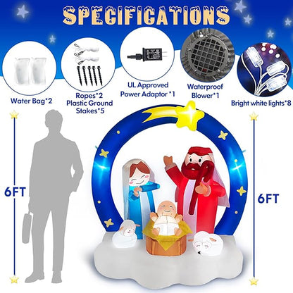 Danxilu 6FT Christmas Inflatables Nativity Scene Outdoor Decorations, Bright LED Lights The Birth of Jesus Scene with Star of Bethlehem Archway Blow up for Outside Yard Garden Lawn Xmas Holiday Decor
