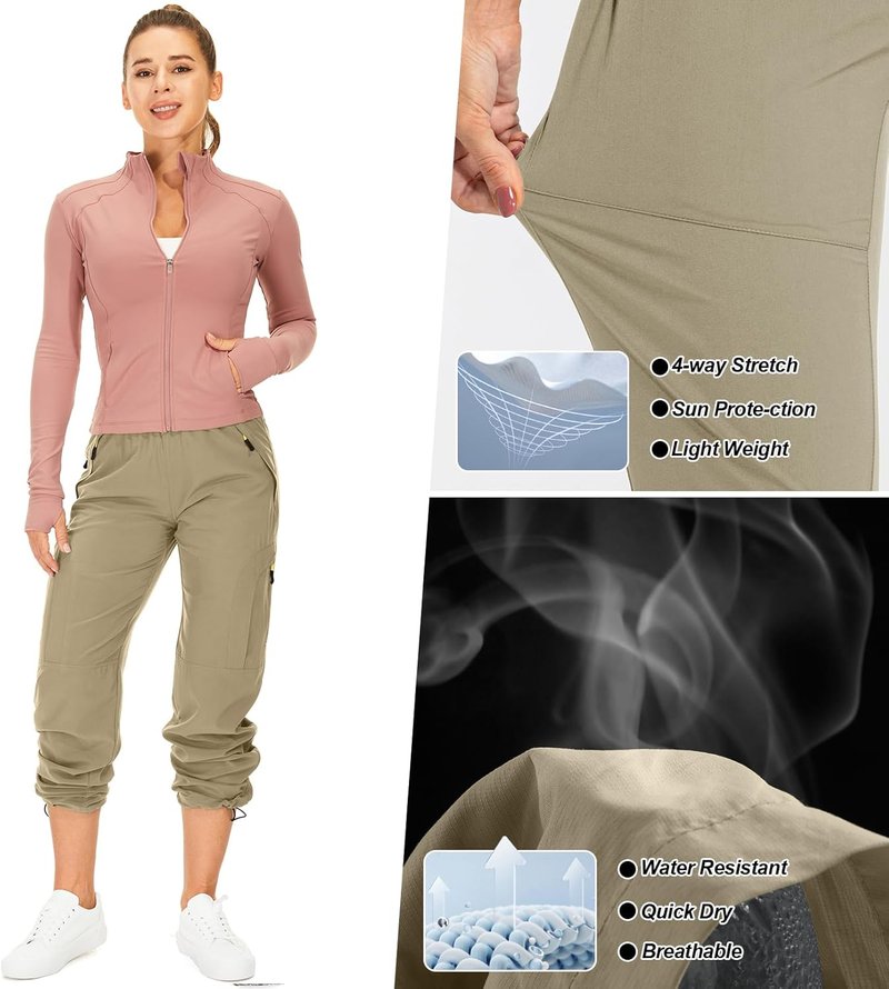Women's Quick-Dry Hiking Pants | Lightweight UPF 50 Travel & Golf Cargo with Zipper Pockets