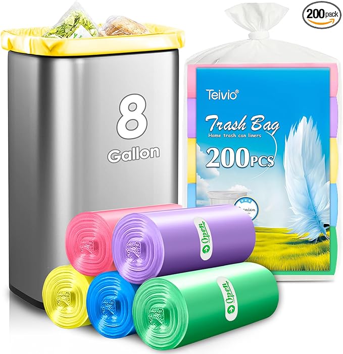 8 Gallon 200 Counts Clear Colorful Trash Bags Kitchen Garbage Bags by Teivio