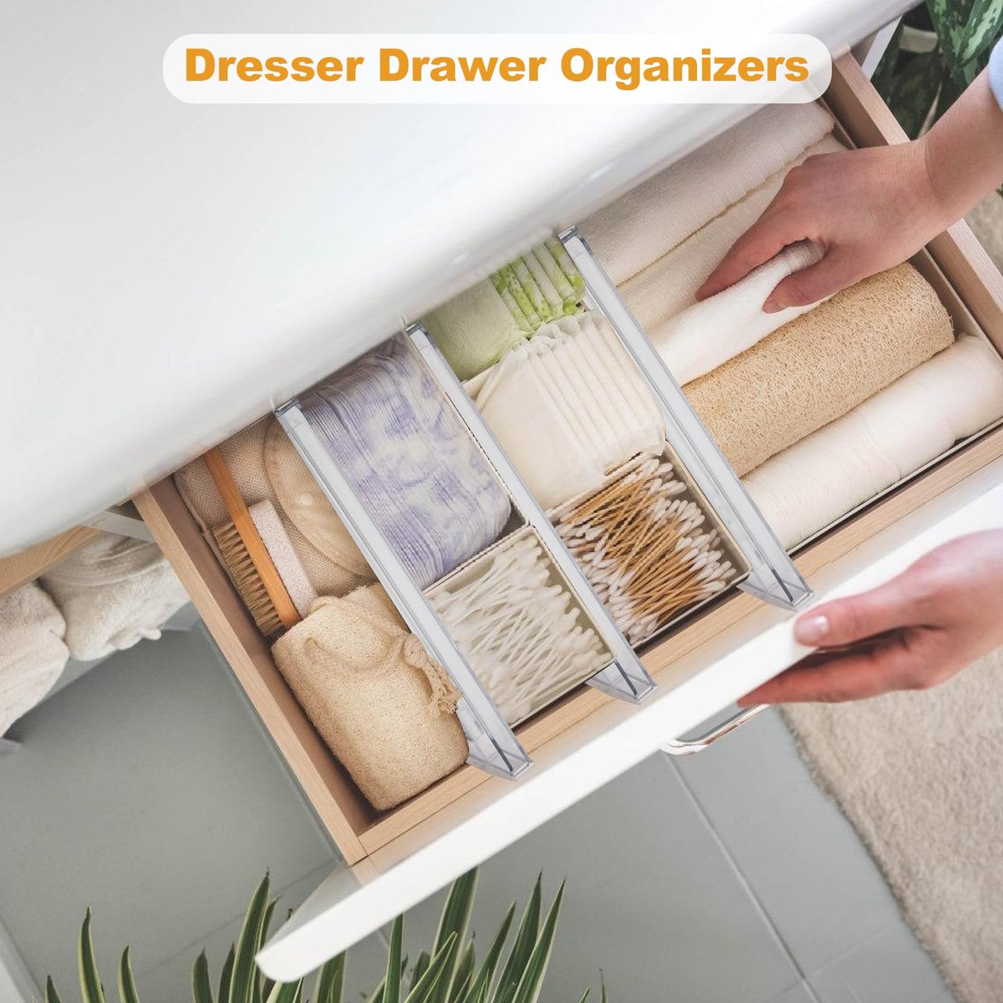 4 Pack Drawer Dividers for Clothes, 4" High 10.6"-16.9" Drawer Divider Adjustable Expandable Dresser Drawer Organizer, Clear Dresser Separators for Clothes, Underwear, Baby Clothes,Cosmetic,Toiletries