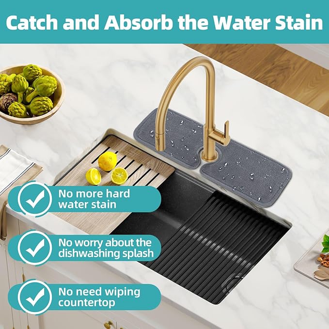 PoYang 2 Pack Faucet Mat for Kitchen Sink Splash Guard Short: Super Absorbent