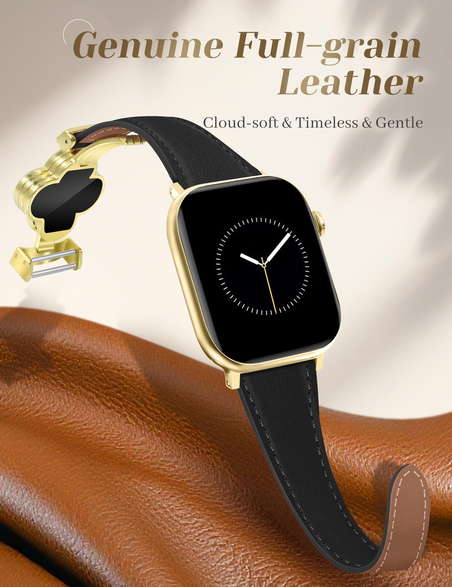 MOINSPIRE Designer Slim Leather Bands Compatible with Apple Watch 38mm 40mm 41mm 42mm(S11/10)for Women, Four-Leaf Clover Cute Dressy Magnetic Watch Bands for iwatch Series Ultra/SE11/9/8/7/6/5/4/3/2/1