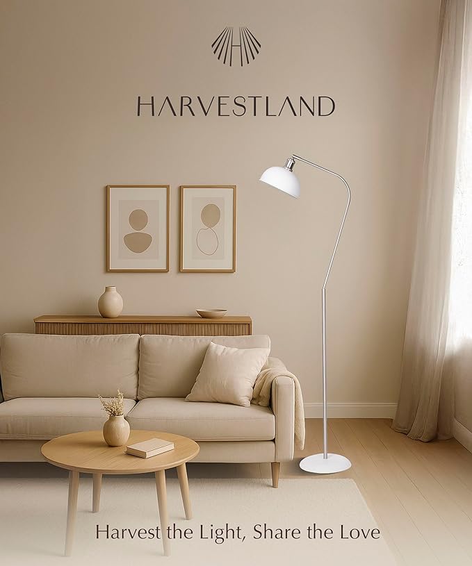 HarvestLand Halo Sliver White Floor Reading Lamp – Pharmacy Floor Lamp with Solid Base, Reading Lamps Floor Standing for Living Room, Bedroom or Over Chair use