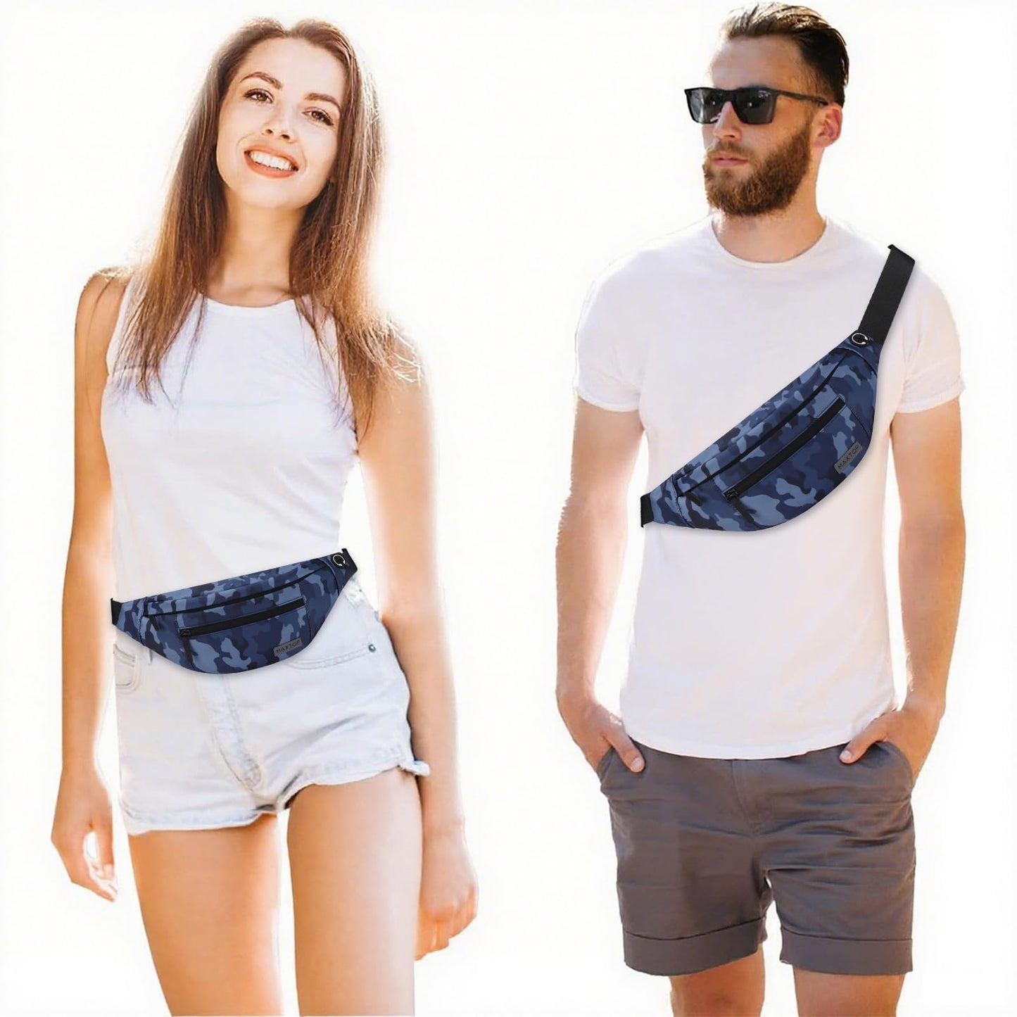 MAXTOP Large Fanny Pack Cross Body Bag Lightweight Belt Bag with Headphone Jack and 4-Zipper Pockets Adjustable Straps for Sports Workout Traveling Running Casual