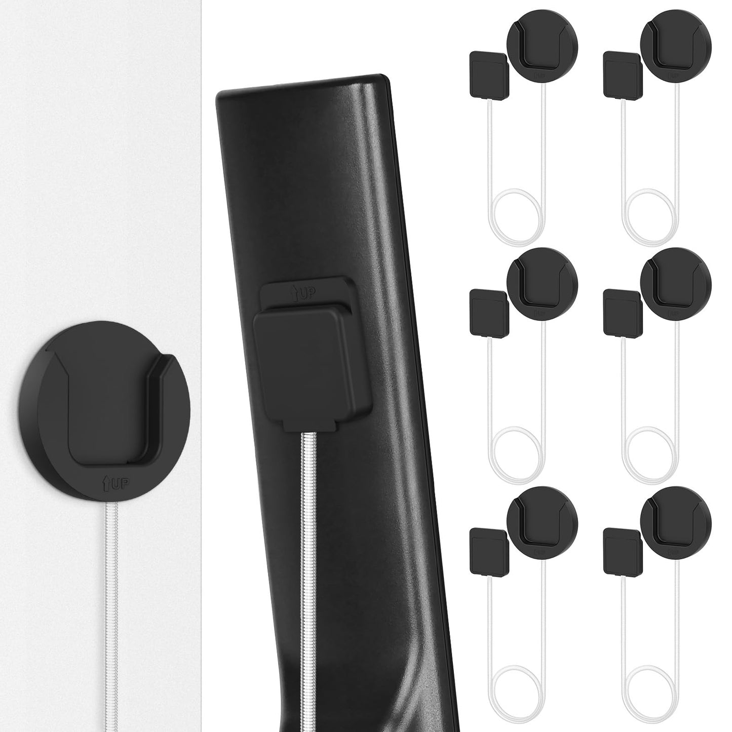 YYILIS 8.5Ft 6 Pcs Magnetic Remote Control Holder, Stretchy Remote Control Tether Wall Mount with Leash and Strong Double N52 Magnets for TV/AC/Light/Fan, Home & RV Organizer Supply Black