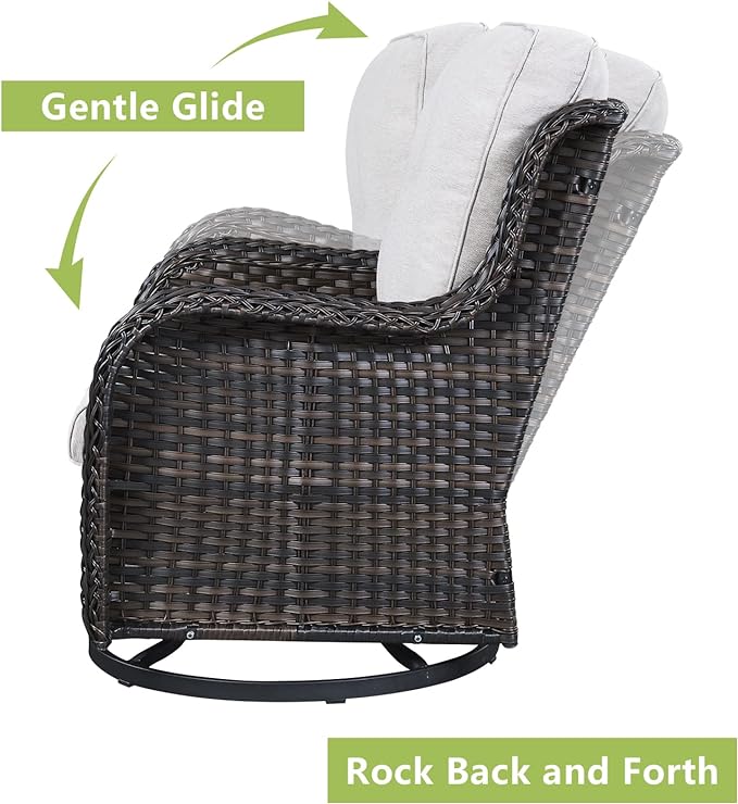 Rilyson Wicker Patio Furniture Set - 4 Piece Rattan Outdoor Sectional Conversation Sets with 2 Swivel Rocking Chairs,2 Ottomans for Porch Deck Garden(Brown/Beige)