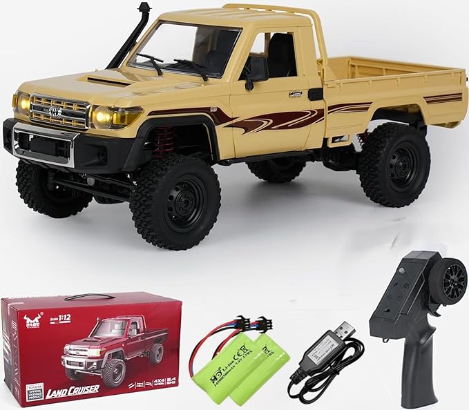 1:12 Scale Trucks MN82 RC Rock Crawler 2.4Ghz Toyota Remote Control Truck 4WD 2 Speeds Switch RC Crawler Off-Road Pick-up Equipped with 2 Rechargeable Batteries (Yellow)