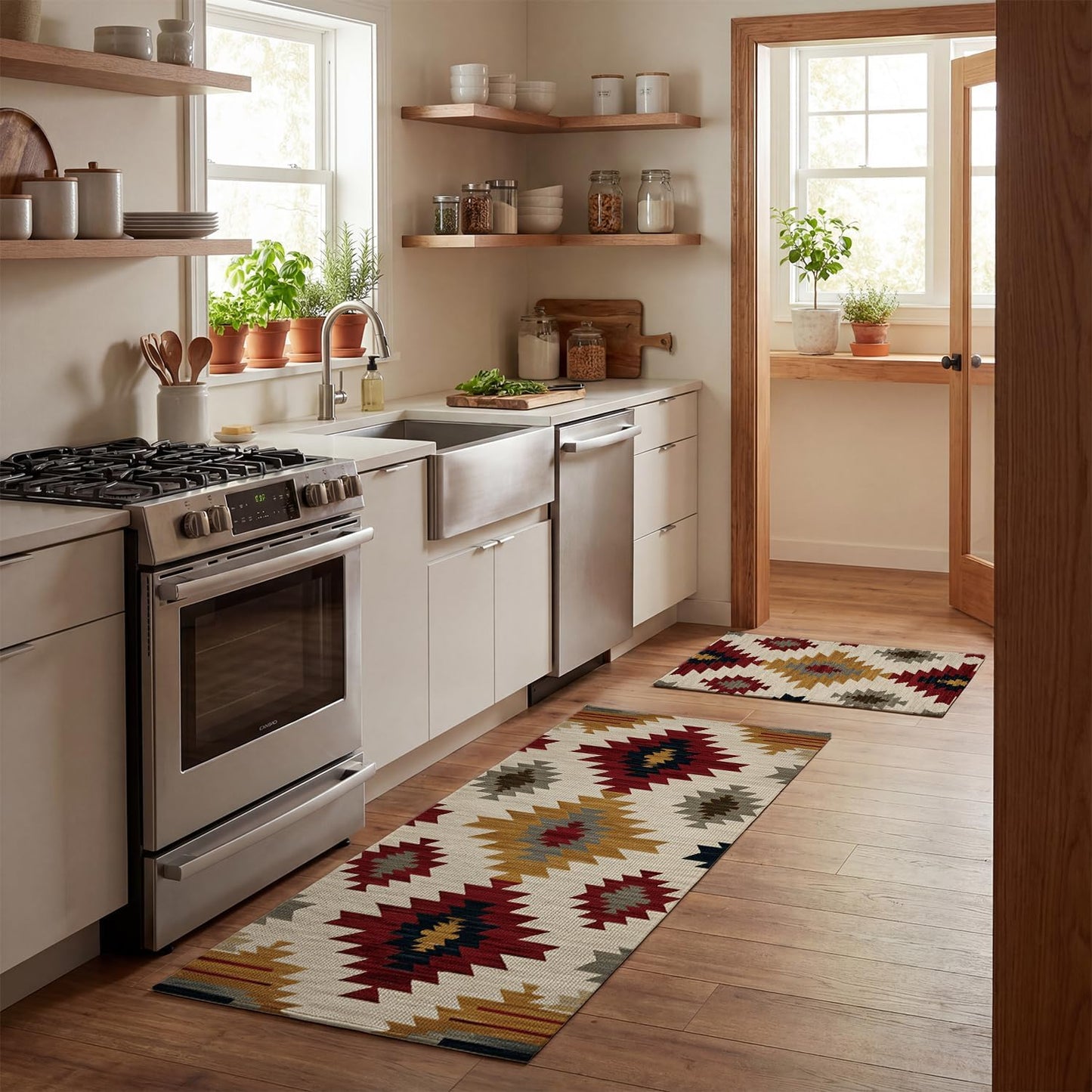 Artoid Mode Non Slip Washable Diamond Pattern Retro Kitchen Mats Set of 2, Home Decor Absorbent Natural Rubber Back Home Decor Kitchen Rugs for Floor - 17x29 and 17x47 Inch