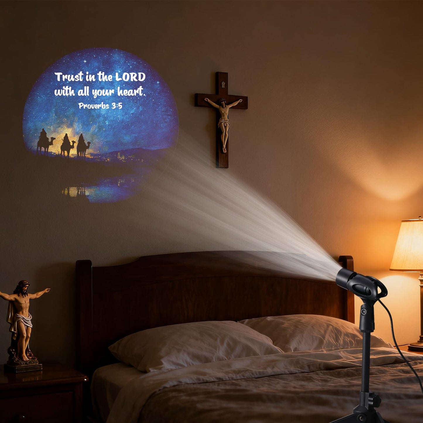 VIHOSE Bible Verse Projector Light Decoration The Lord Jesus Set with 12 Interchangeable Film Bible Verses Galaxy Projector Night Light Project Religious on Walls or Ceilings for Gift