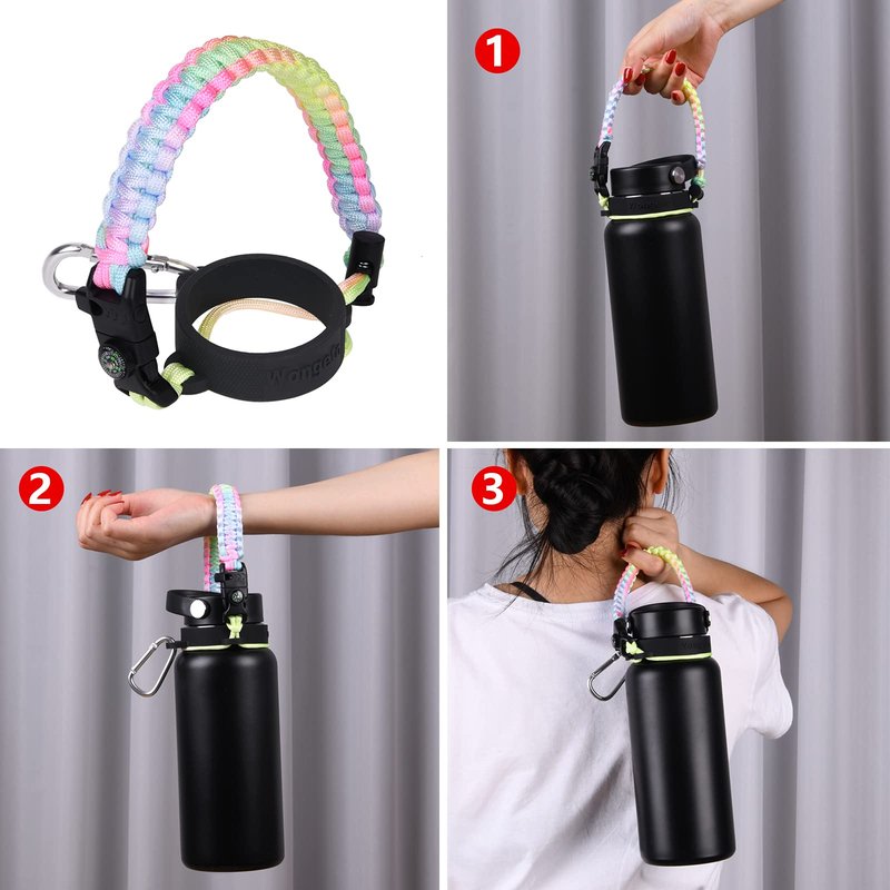iLVANYA 2.0 Paracord Handle Compatible with Hydro Flask 2.0 Wide Mouth Water Bottle 12 oz 16 oz 18 oz 20 oz 32 oz 40 oz 64 oz，Perfect for Daily Walking Biking Hiking (Bright Rainbow)