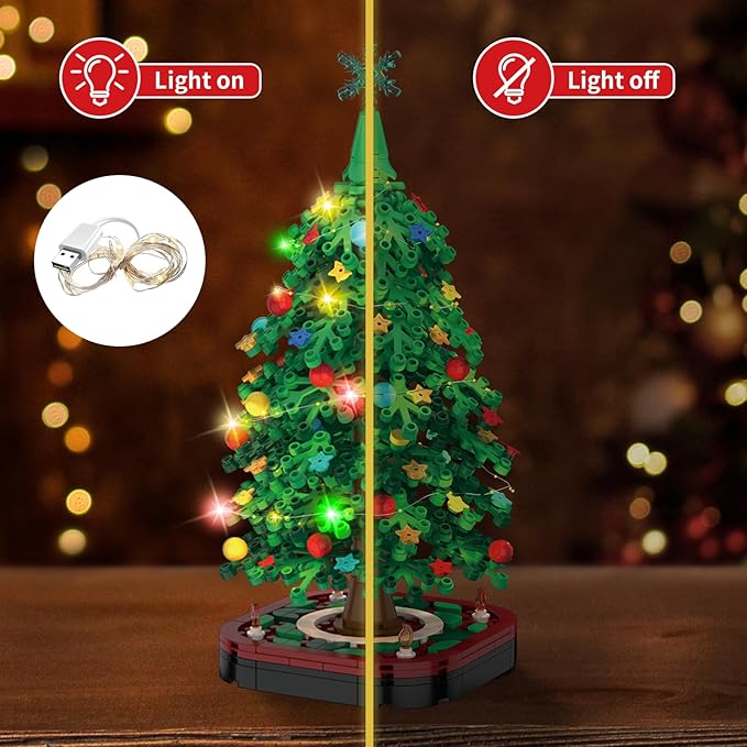 Christmas Tree Building Blocks SetDIY Christmas Tree Toy Bricks with LED Light Creative Educational STEM Gift for Boys and Girls Creative Home Decor Building Toys Gifts for Kids Adults Teens