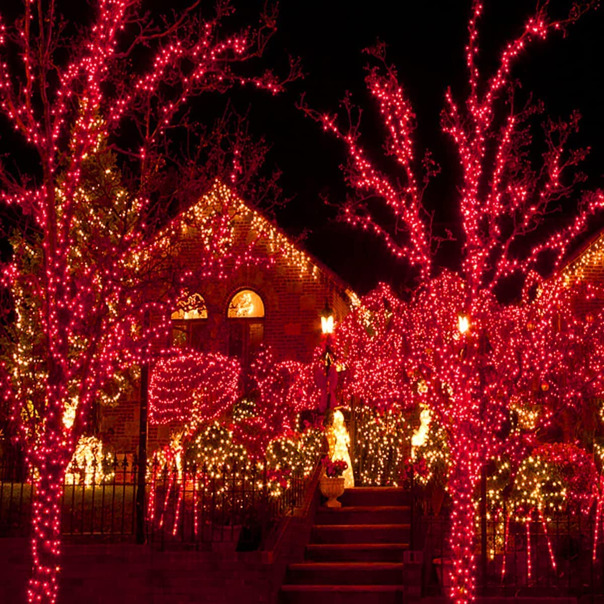 Upgraded 75.8 FT 200 LED Red Christmas Lights Outdoor Indoor, Memory Function & Timer & 8 Modes, Extendable Green Wire Waterproof String Light for Christmas Tree Party Wedding Home Garden Decorations