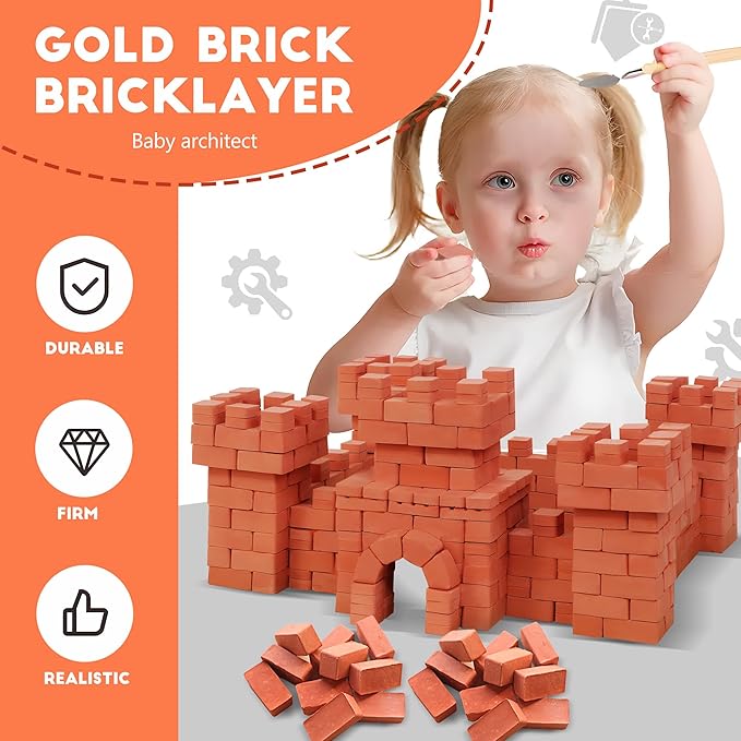Knight Bricklayer Brick and Mortar Construction Set Clay Mini Bricks &amp Cinder Blocks DIY Mini House Kit STEM Building Toy Kids Brick Mortar Set Reusable Blocks Ages 8+ Birthday Gift