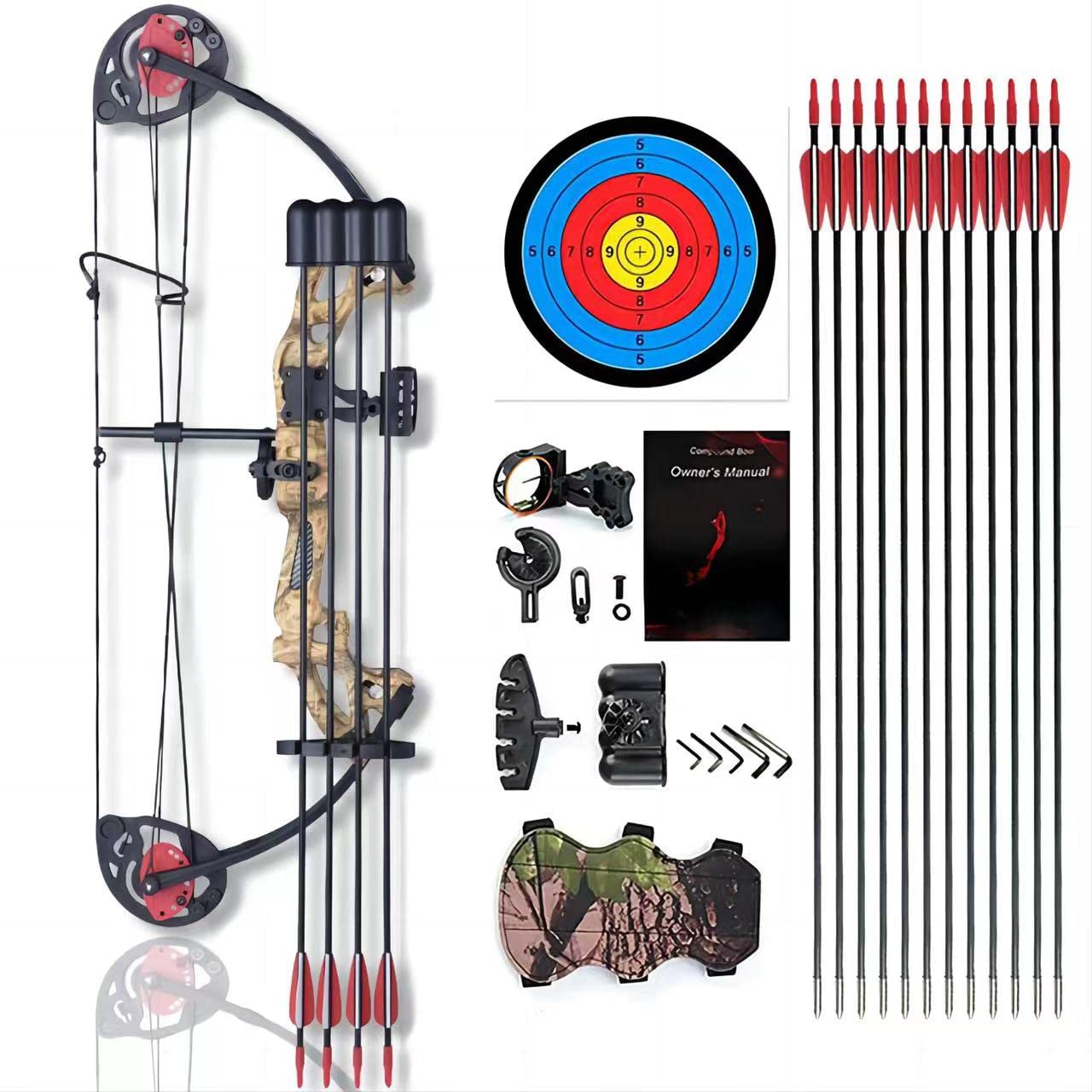 PANDARUS Compound Bow Archery for Youth and Beginner, Right Handed,19”-28” Draw Length,15-29 Lbs Draw Weight, 260 fps (Camo Left Handed)