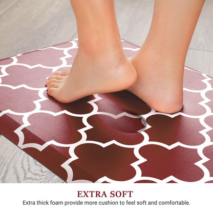 WISELIFE Cushioned Anti-Fatigue Mats,17.3"x 28",Non Slip Waterproof Heavy Duty PVC Ergonomic Comfort Rug for Kitchen, Floor Home, Office, Sink, Laundry,Red