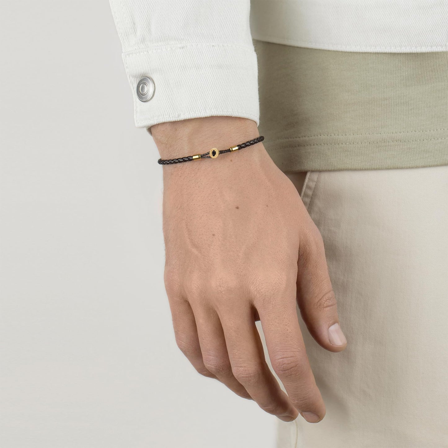 Elegatto Uno Premium Braided Leather Bracelet for Men | Full-Grain Leather with 18k Gold-Plated Stainless Steel Closure | Men’s Designer Bracelets | Gold Extra Large