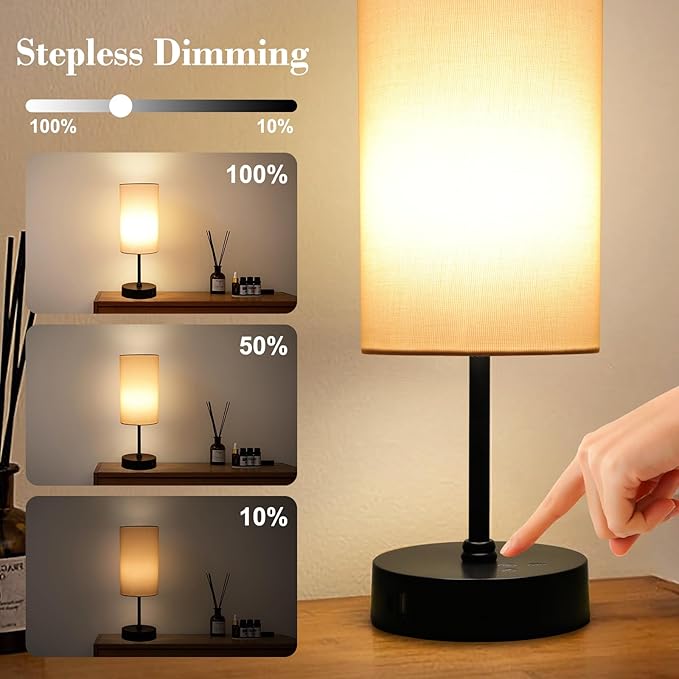 Ascher RGB Table Lamp Color Changing - 3 Color Temperatures and Stepless Dimmable Small Bedside Lamp for Bedroom, Touch Control Nightstand Light with Cream Shade for Reading Home Decor Lights