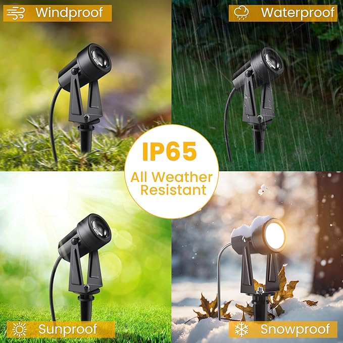 Low Voltage Landscape Lighting,4 Pack Outdoor LED Landscape Spotlights with Transformer 27V Garden Lights Pathway Lights IP65 Waterproof 3000K Warm White