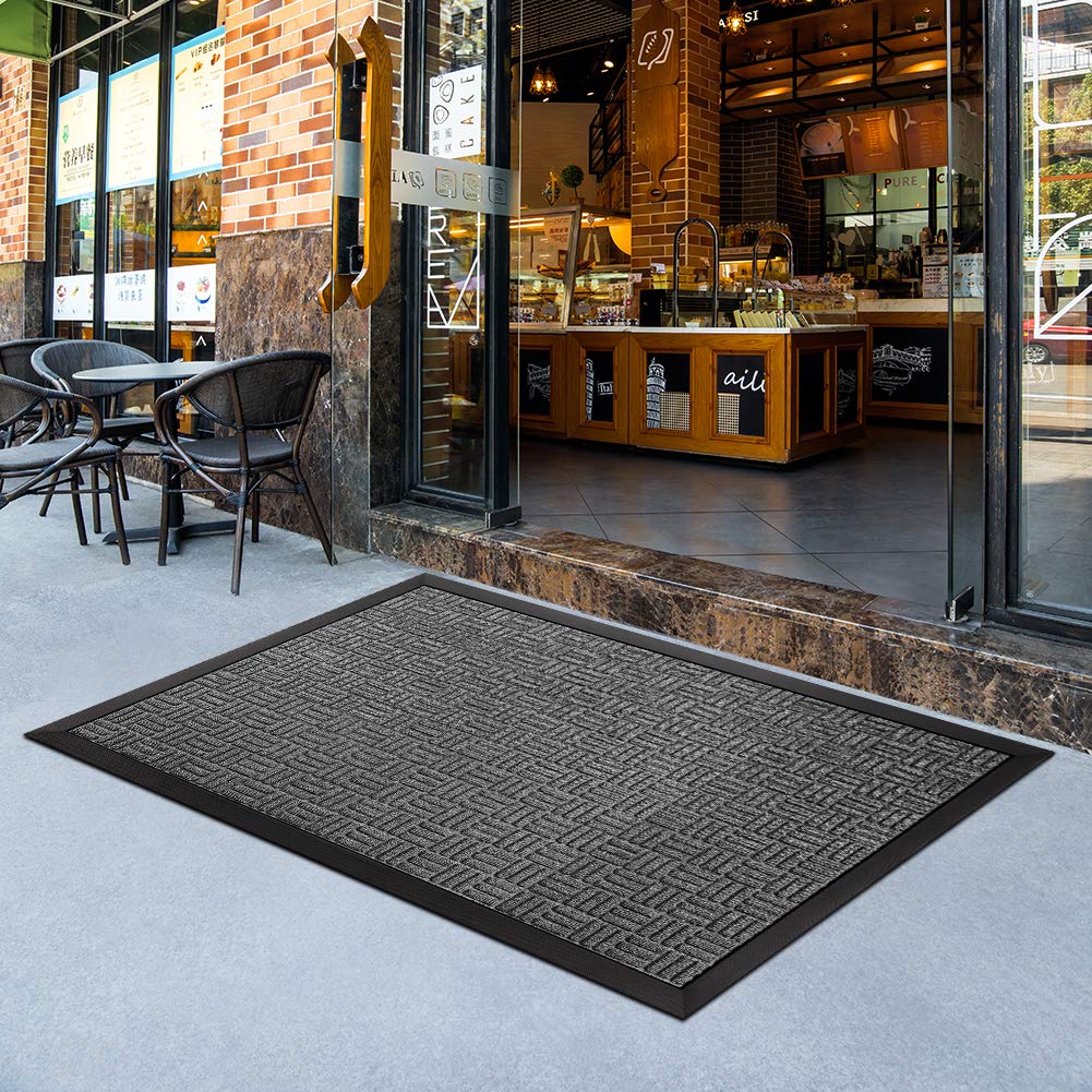 Mibao Front Door Mat, Heavy Duty Durable Welcome Mat for Outdoor Indoor, Dirt Trapper Waterproof Super Absorbent Door Mat for Entryway Outside Patio Porch, 61.5" x 36", Gray