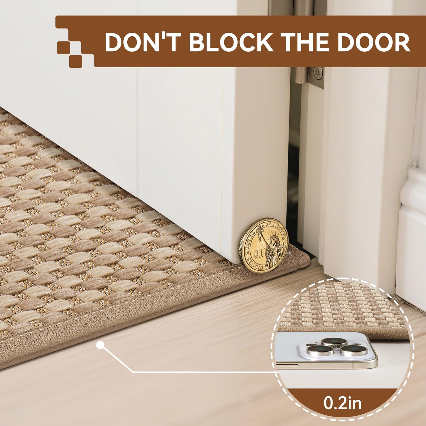 QiCaiJia Front Door Mat 17''x30'', Absorbent Dirt Resist Washable Non Slip Low-Profile Indoor Doormat, Easy Clean Entryway Welcome Door Mats, Brown