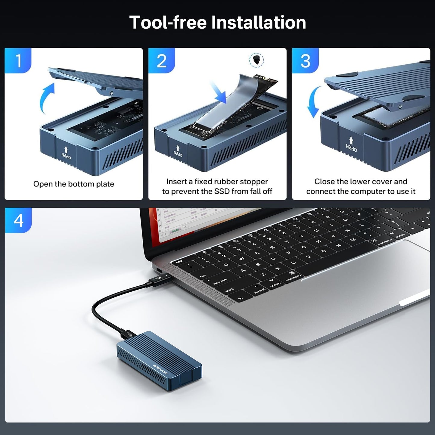 ACASIS 40Gbps M.2 NVMe SSD Enclosure with Cooling Fan, External SSD Eclosure Drive for Mac mini M4/M1 M2 Pro/Max, Compatible with Thunderbolt4/3/USB4/3.2/3.0/2.0 (Enclosure Only)