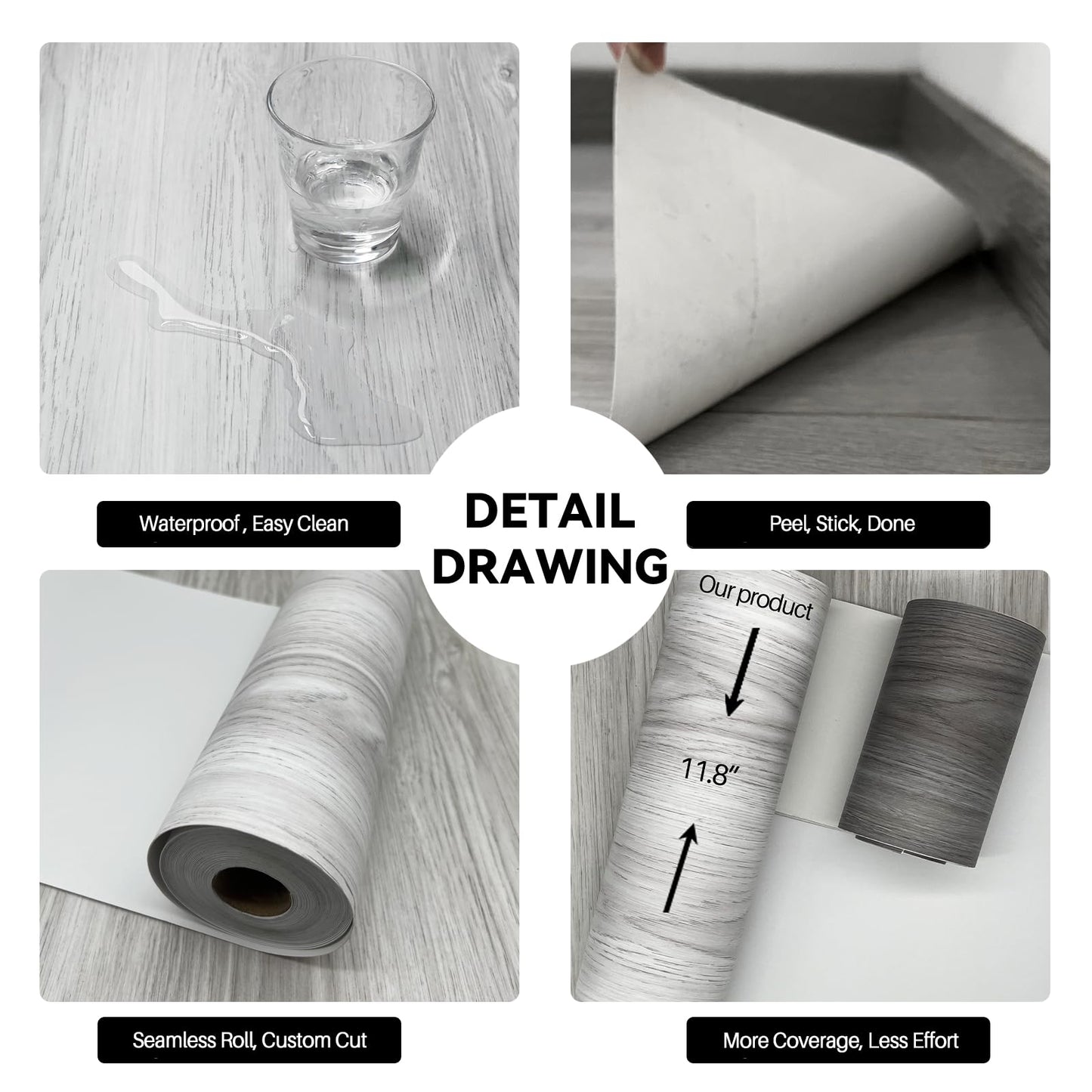 auxua Wood Grain Peel and Stick Floor Tiles – 11.8” Width, Full Roll Length of 118" – Versatile Design for Any Space, Light Color Self Adhesive Vinyl Flooring, Waterproof and Non-Slip Features