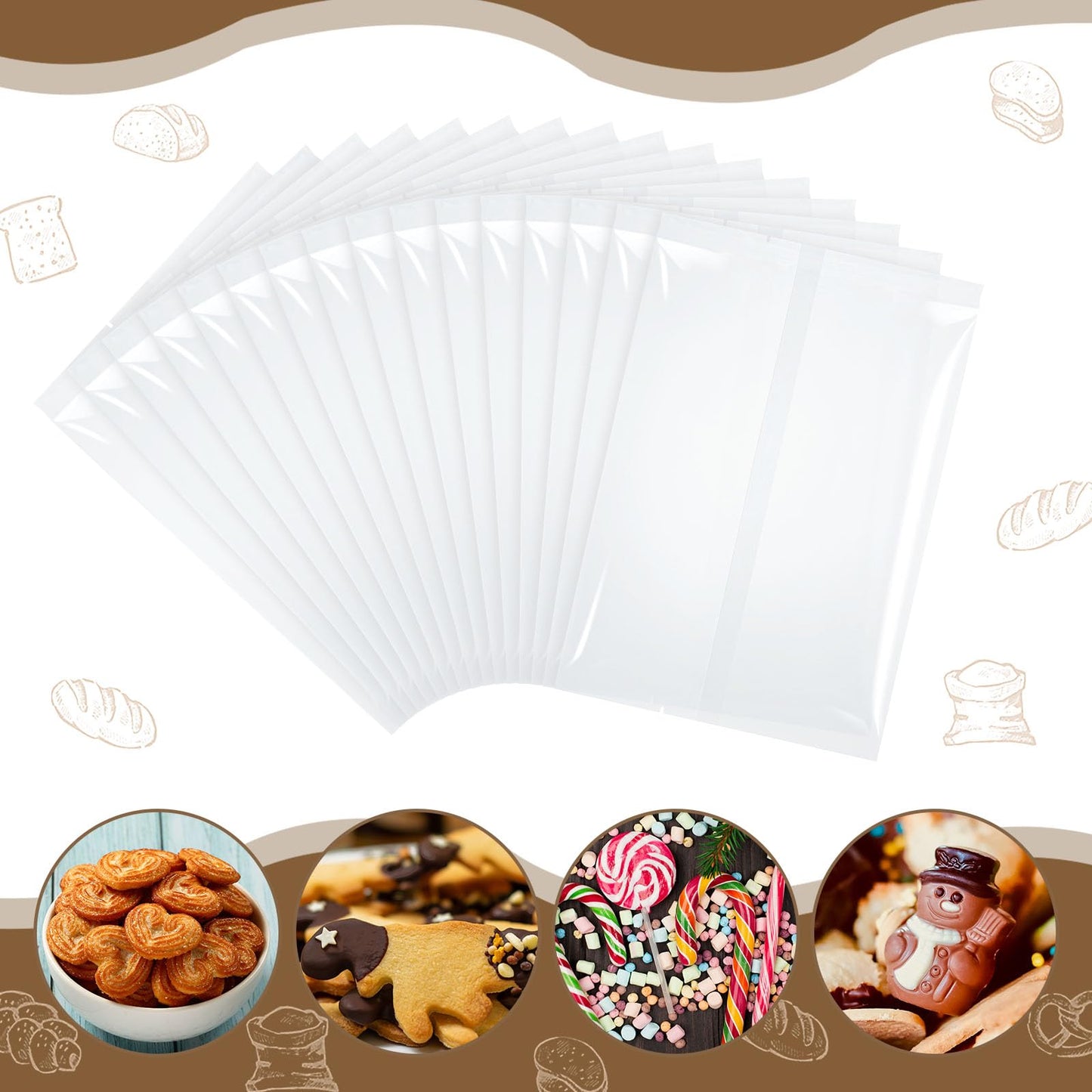 Yexiya 200 Pcs 4 x 6" Clear Heat Seal Cookie Bags Cellophane Cookie Bags Flat Edge for Treat Chocolate Candy Dessert Snack Packs 4th of July Back to School Wedding Birthday Party Gift Giving