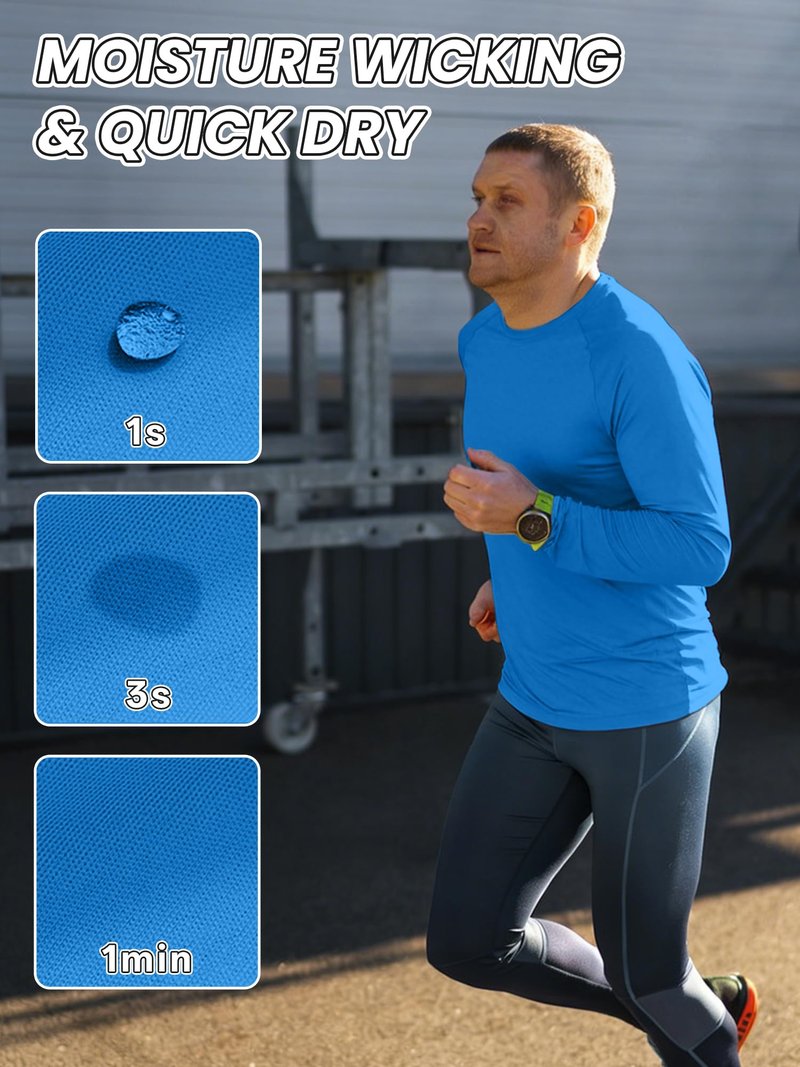 ZITY 7 Pack Sun Shirts for Men UV Protection Long Sleeve Crew Neck Running Activewear T-Shirts Fishing Workout Gym Shirt