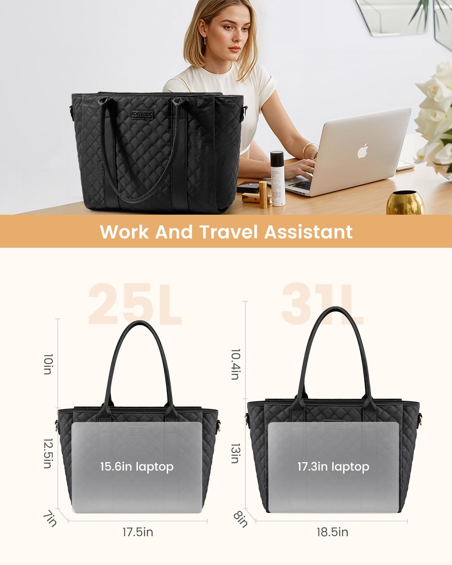 LOVEVOOK Teacher Tote Bag for Women, Quilted Work Tote Nurse Laptop Bag, Large Computer Shoulder Bags with Zipper for Travel