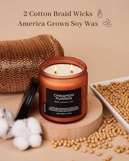 M&SENSE Cinnamon Pumpkin Fall Scented Candles for Home, 11.6oz Soy Natural Candles 70 Hours Long Lasting Slow Burning Autumn Candle Gifts for Thanksgiving