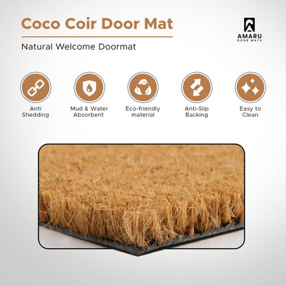 Welcome Daisy - 17"x29" - Coir Door Mat with Heavy Duty Backing - Welcome Mats for Entryway, Porch - Anti-Slip PVC & Coconut Fiber Surface - Natural Home Accessories, Minimalist Original Design