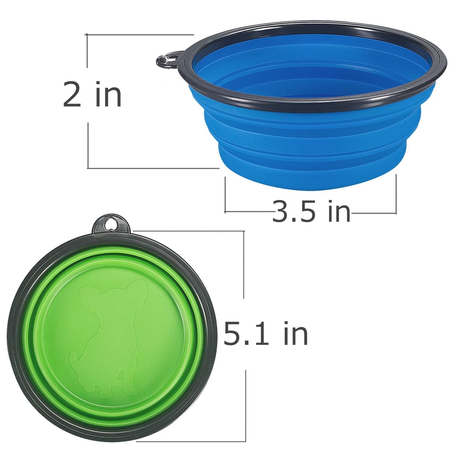 Comsun 2-Pack Extra Large Size Collapsible Dog Bowl, Foldable Expandable Cup Dish for Pet Cat Food Water Feeding Portable Travel Bowl Blue and Green