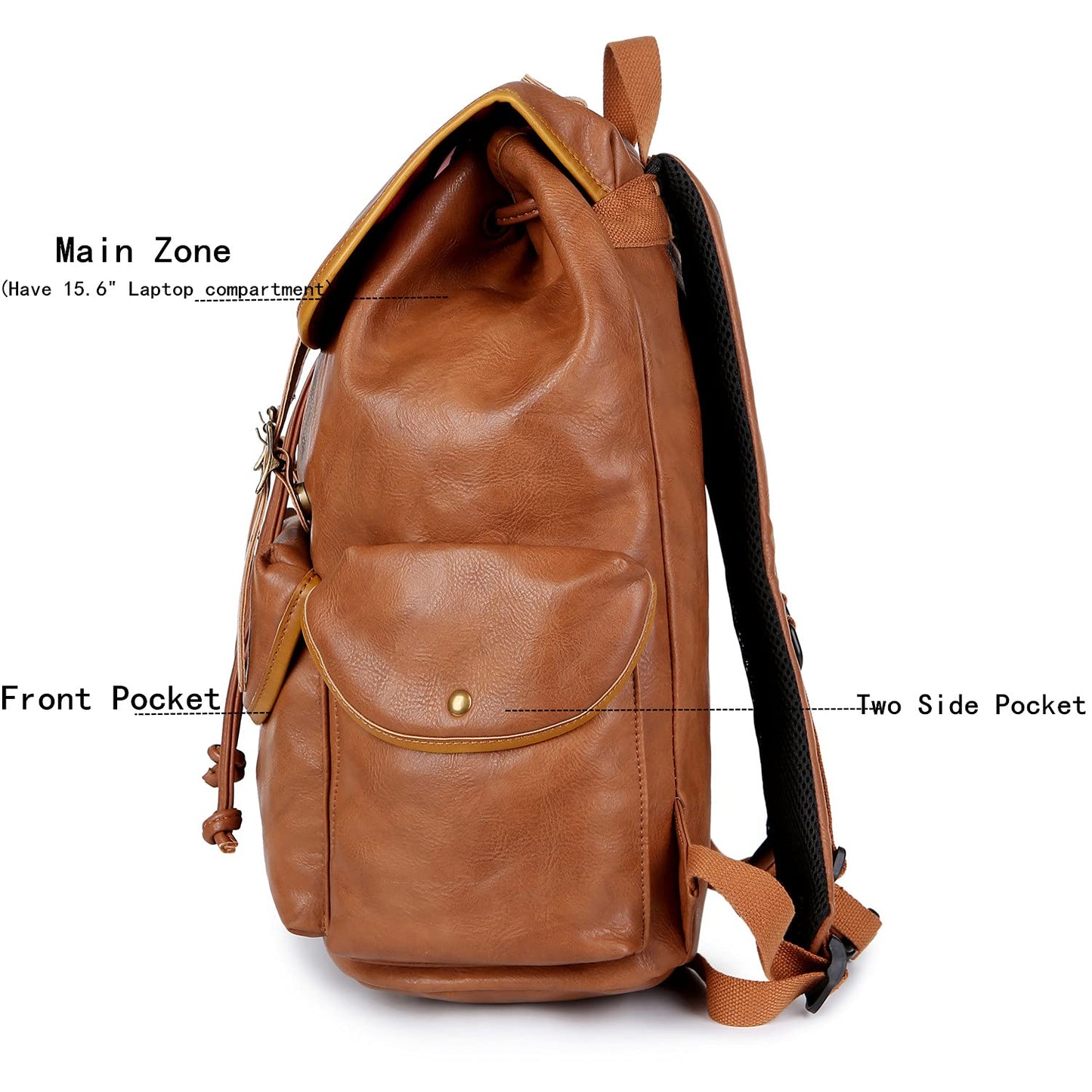 Vegan Leather 15.6 inch Laptop Backpack Hiking Camping Backpack Satchel Bookbag Travel Business Backpack CN-01 (Brown)