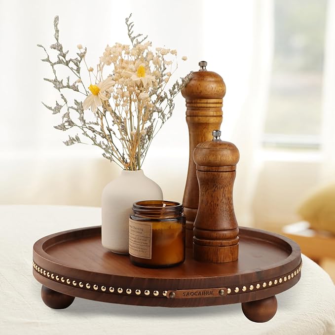 Decor Decorative Round Tray 11.81in for Home Decor for Coffee Table Farmhouse Kitchen Table Living Room Bathroom Centerpiece Tray Decor