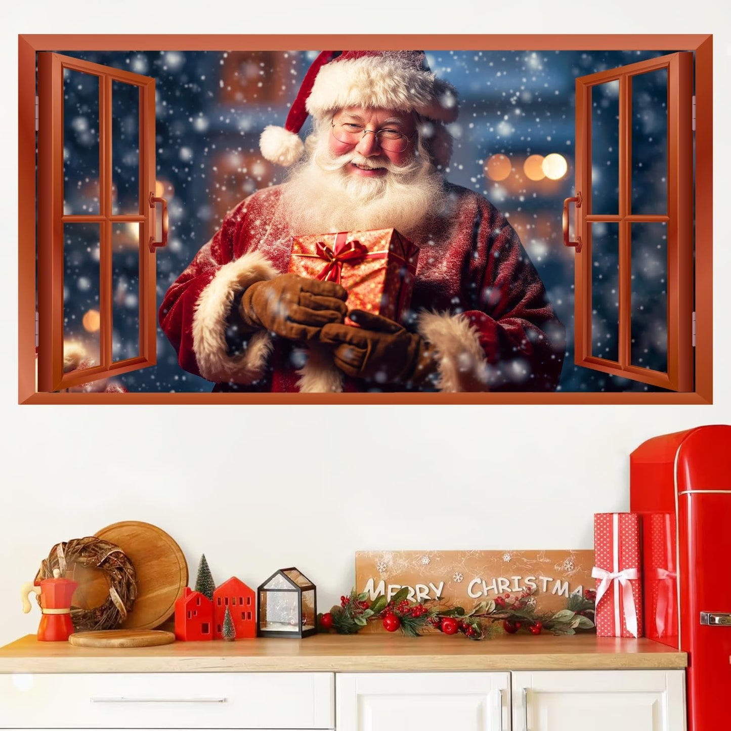 Christmas Wall Decals Santa Claus Stickers for Christmas Wall Decorations Indoor Xmas Fake Window Walls Decal Peel and Stick Merry Xmas Art Murals Vinyl Sticker for Winter Holiday Party Supplies