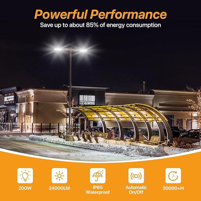 200W Led Parking Lot Light with Dusk to Dawn Photocell 120V Slip Fitter Pole Mount Lights 5000K Outdoor IP65 Waterproof Commercial Street Area Lighting for Parking Lot, Barn, Church