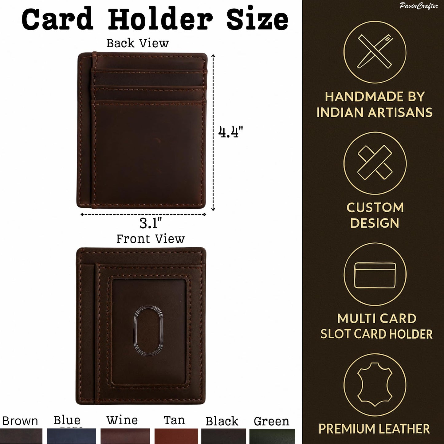 PavinCrafter Slim Leather Wallet for Men & Women – Minimalist Front Pocket Card Holder, Small Money Clip Wallet, Genuine Leather Credit Card Case (Tan)