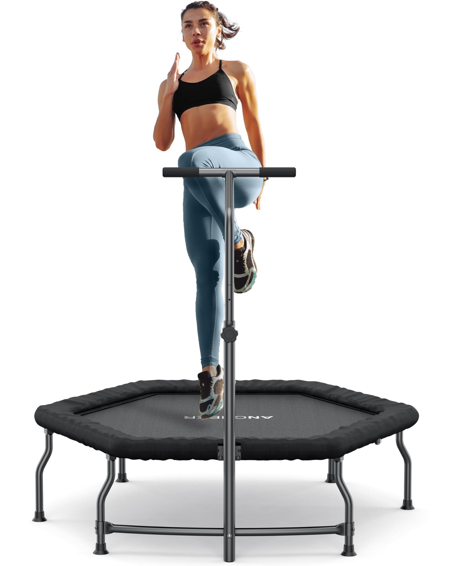 ANCHEER 50" Rebounder Trampoline for Adults- 2025 Foldable Mini Trampoline with Bar- Exercise Trampoline for Adults, Max Load 560lbs, for Indoor/Garden Workout