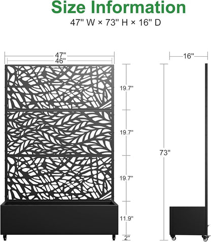 Casaphoria Metal Raised Garden Bed with Trellis and Wheels, 72"x 47"x 16" Planter Box for Climbing Plants, Vegetables & Vines, Features Drainage Holes and Privacy Screen,Black(Black-Spring&Net)