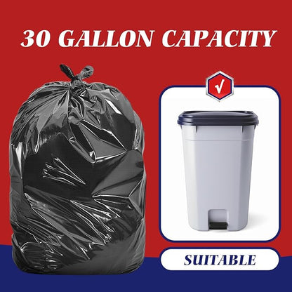 30-33 Gallon 100 Counts Large Trash Bags w/Ties Black Garbage Bags, Large Trash