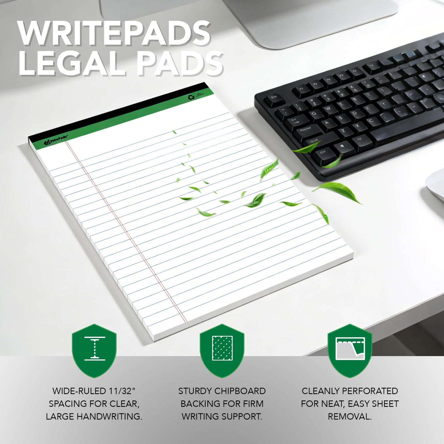 KAISA Legal Note pads 8.5 x 11，12pads 600 Sheets note pads Writing Pads Recycled Paper, Wide Ruled Perforated 50 sheets Premium Thick Paper Hard Back Notepads 8-1/2"x 11-3/4" Writing Tablet Canary For Office Supplies (Pack of 12pc)
