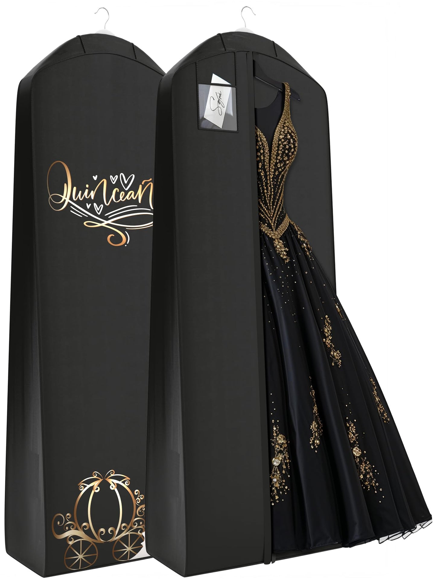 Your Bags Quinceanera Dress Garment Bag - Garment Bags for Hanging Gowns or Storage Preservation - 72" Quinceanera Storage Bag for Gowns with 20" Gusset for Puffy Quinceanera Gowns - Black/Gold