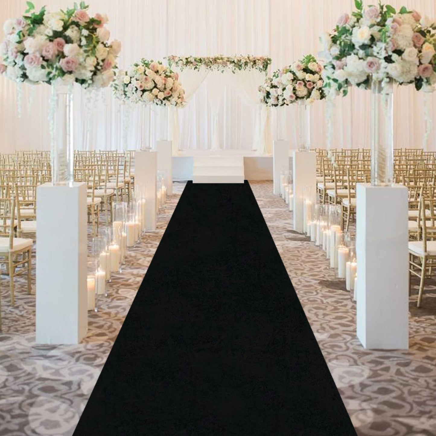 FOTSHARER Wedding Aisle Runner Black Carpet Aisle Runner 4FTx15FT Velvet Aisle Rug Runners with Carpet Tapes Bridal for Wedding Ceremony Graduation Church Prom Events